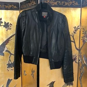 HINGE Black Leather Bomber Jacket